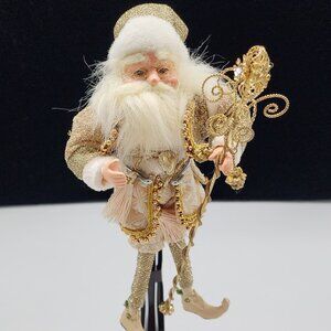 Santa Claus Elf Fairy Figure With Gold Outfit Brass and Jeweled Staff 9" Tall